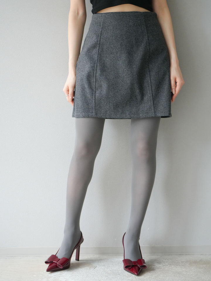 [予約]フェイクウールコクーンミニスカート/チャコール