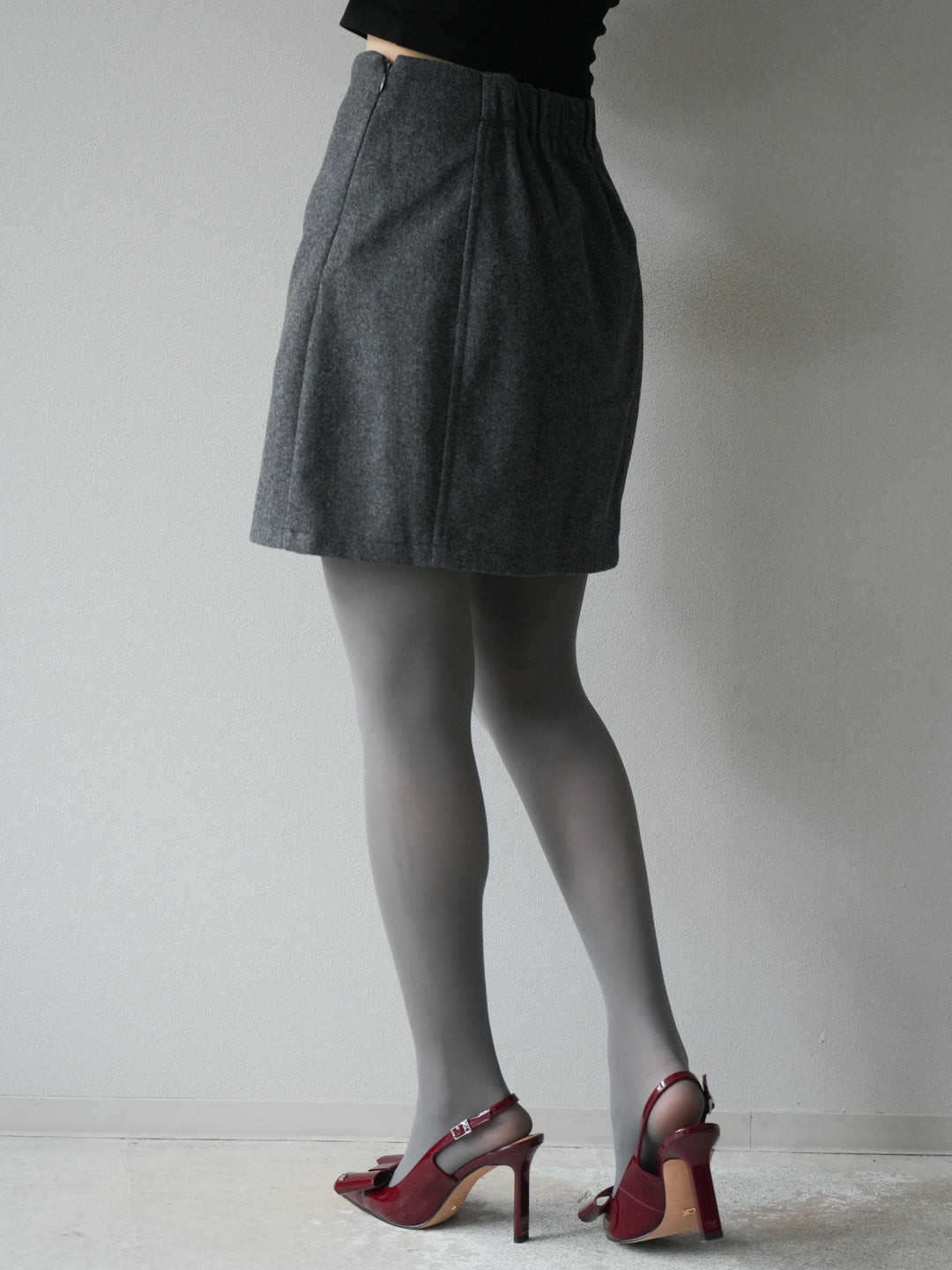 [予約]フェイクウールコクーンミニスカート/チャコール