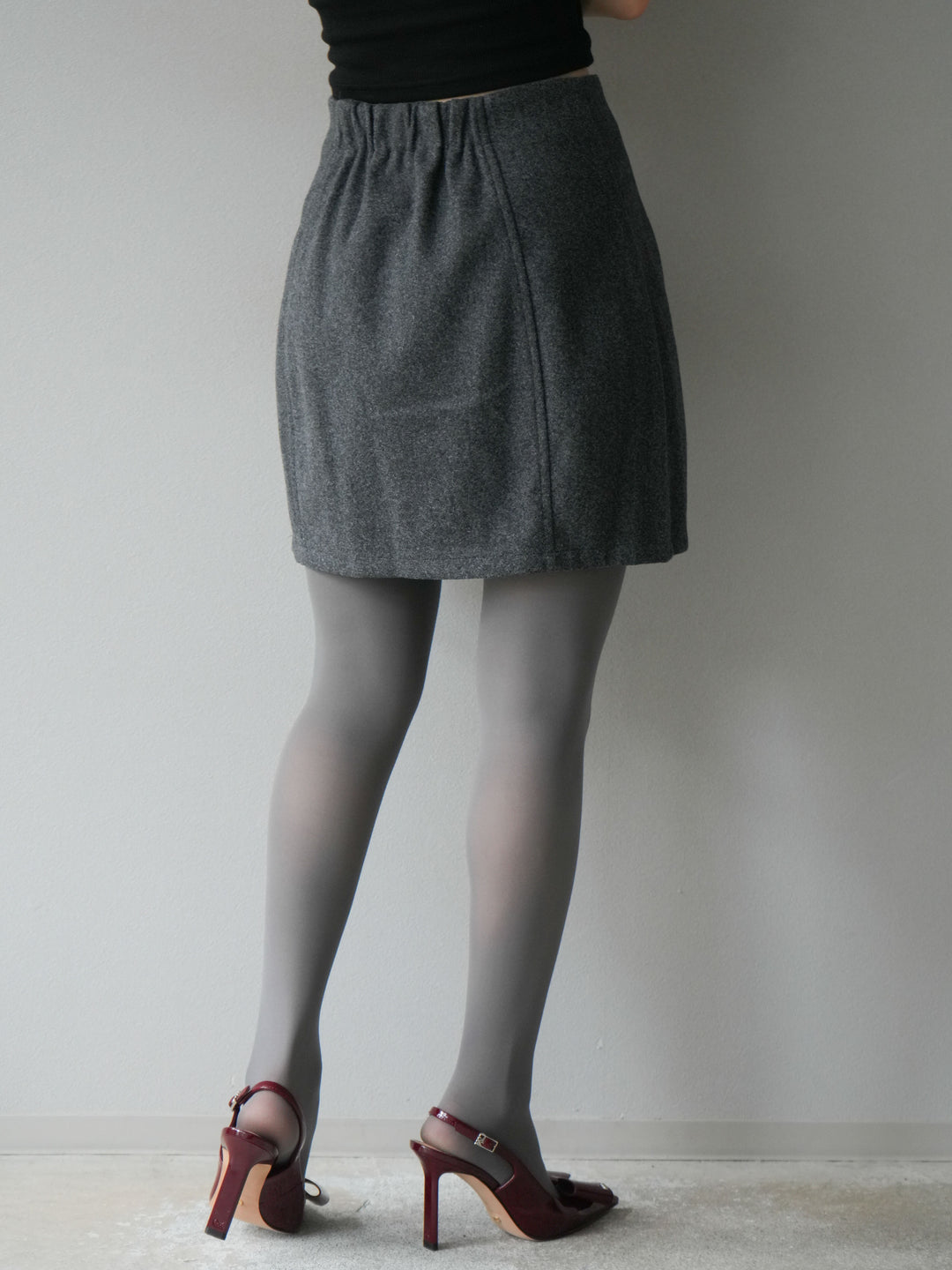[予約]フェイクウールコクーンミニスカート/チャコール