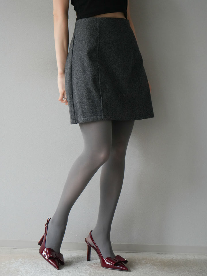 [予約]フェイクウールコクーンミニスカート/チャコール