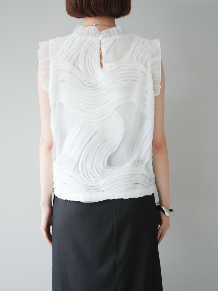 【預購】薄紗提花無袖上衣/米白