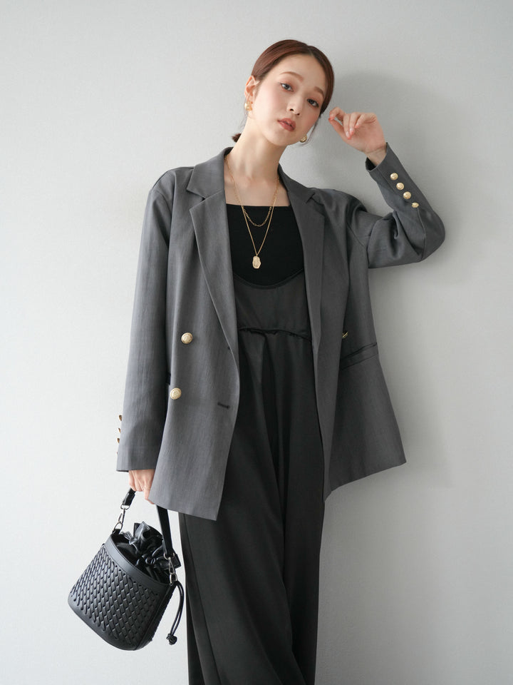 [套裝] 金色扣環斜紋雙排扣西裝外套 + 配件套裝（2 套）