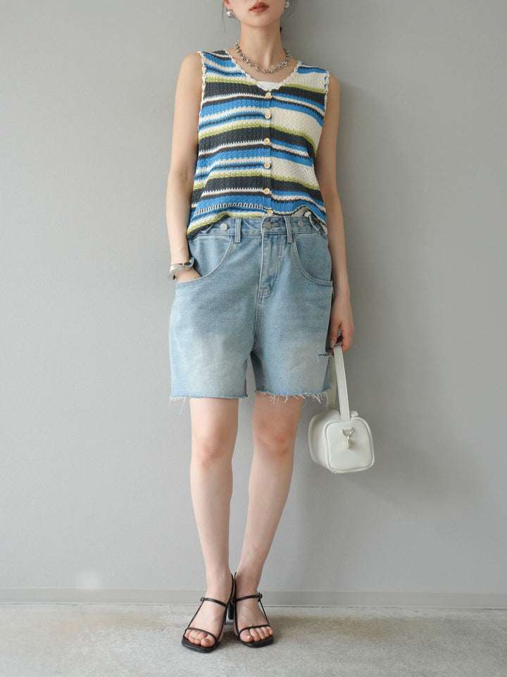 [予約]マルチボーダーニットベスト/ブルー