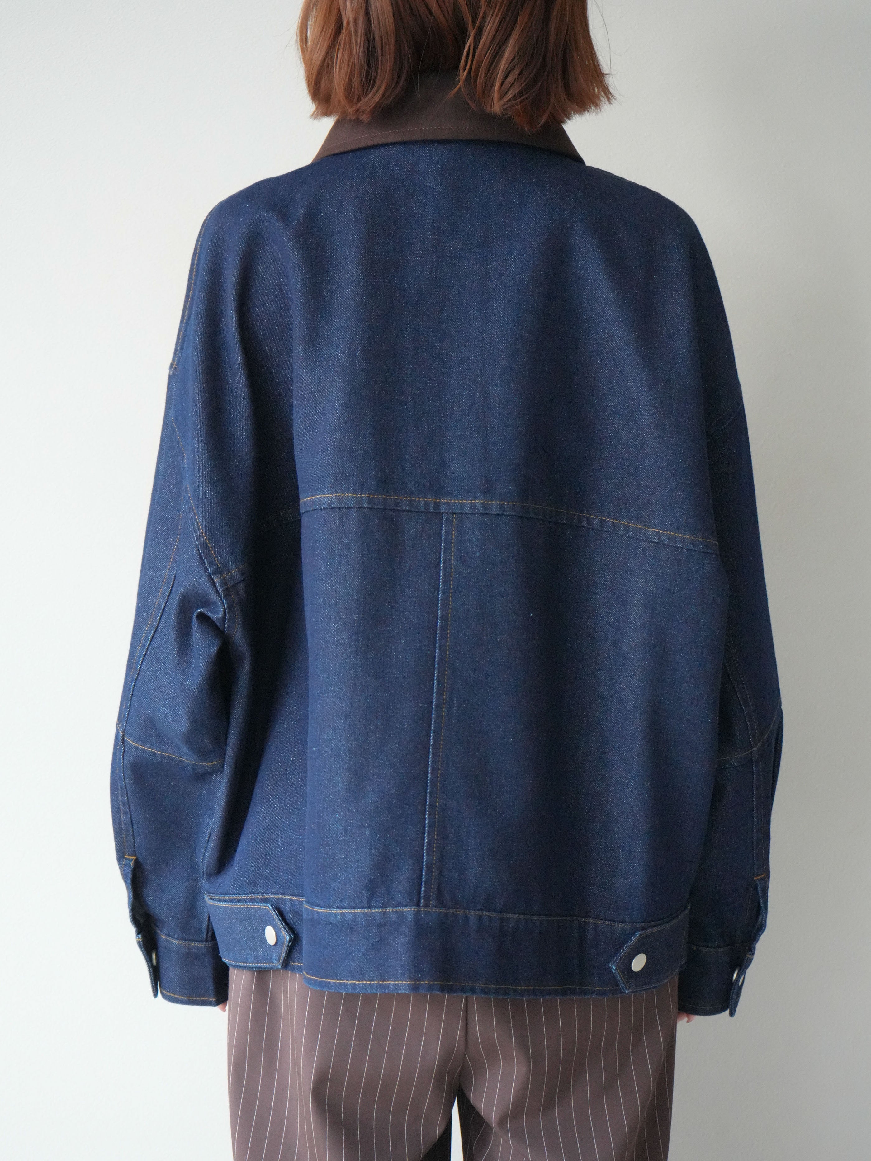 予約]スウェード襟切替デニムブルゾン/インディゴ – Lumier