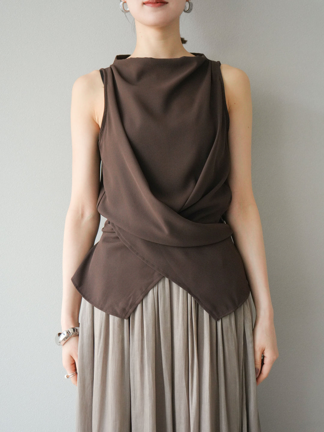 [SET]ノースリーブトップス＆シャイニーフレアスカートSET UP/(2set)