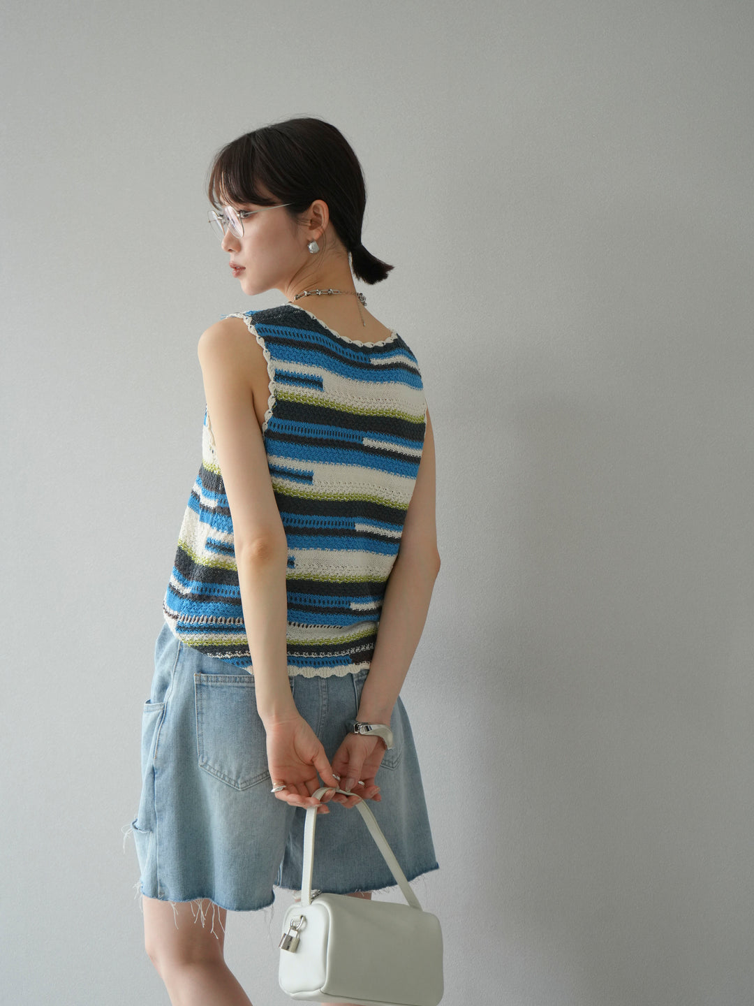 [予約]マルチボーダーニットベスト/ブルー
