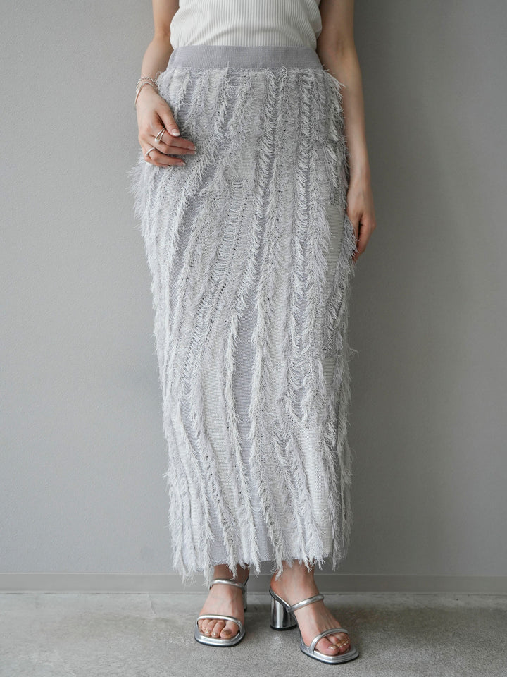[Pre-order] Mixed fringe knit skirt/gray