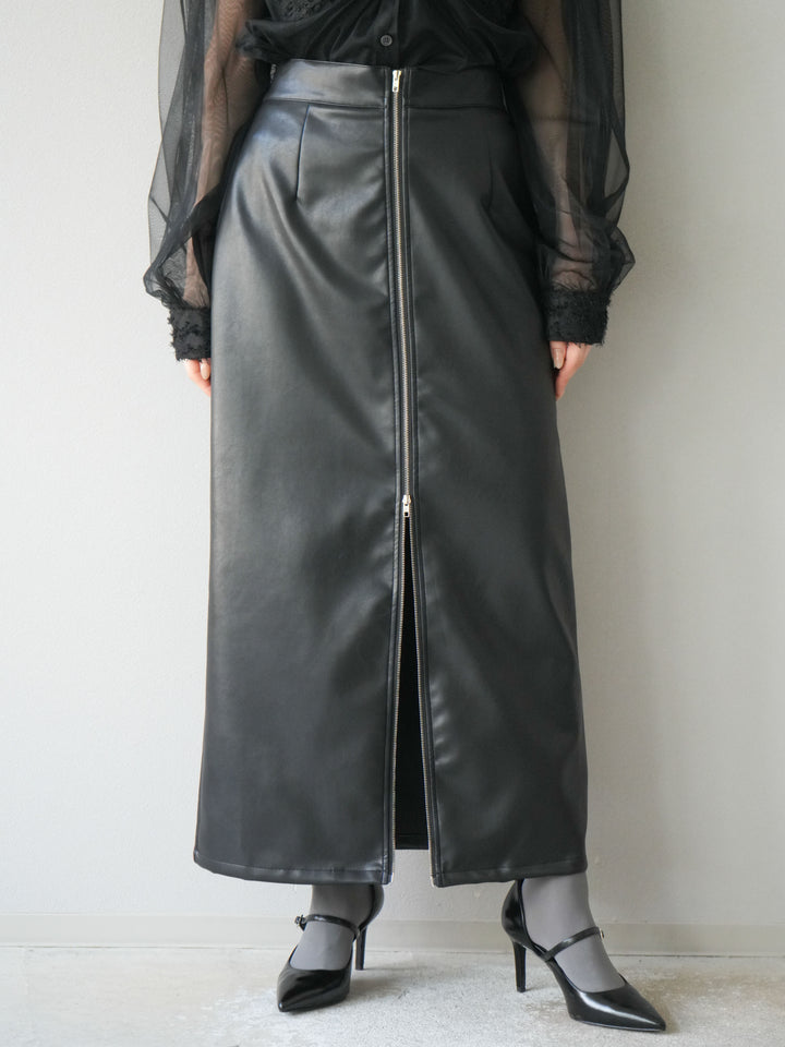 [予約]フェイクレザーZIPタイトスカート/ブラック