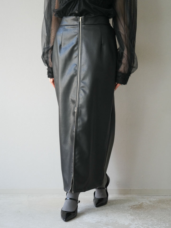 [予約]フェイクレザーZIPタイトスカート/ブラック