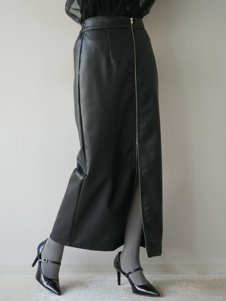[予約]フェイクレザーZIPタイトスカート/ブラック