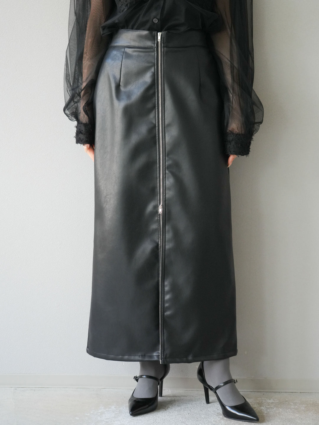 [予約]フェイクレザーZIPタイトスカート/ブラック