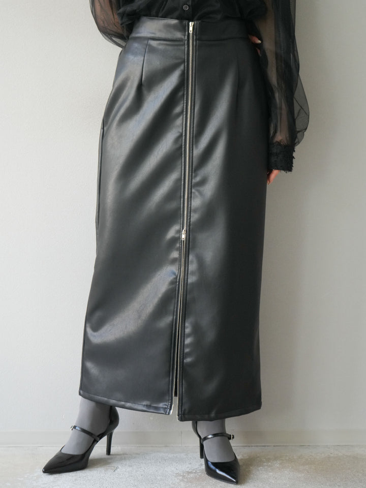 [予約]フェイクレザーZIPタイトスカート/ブラック