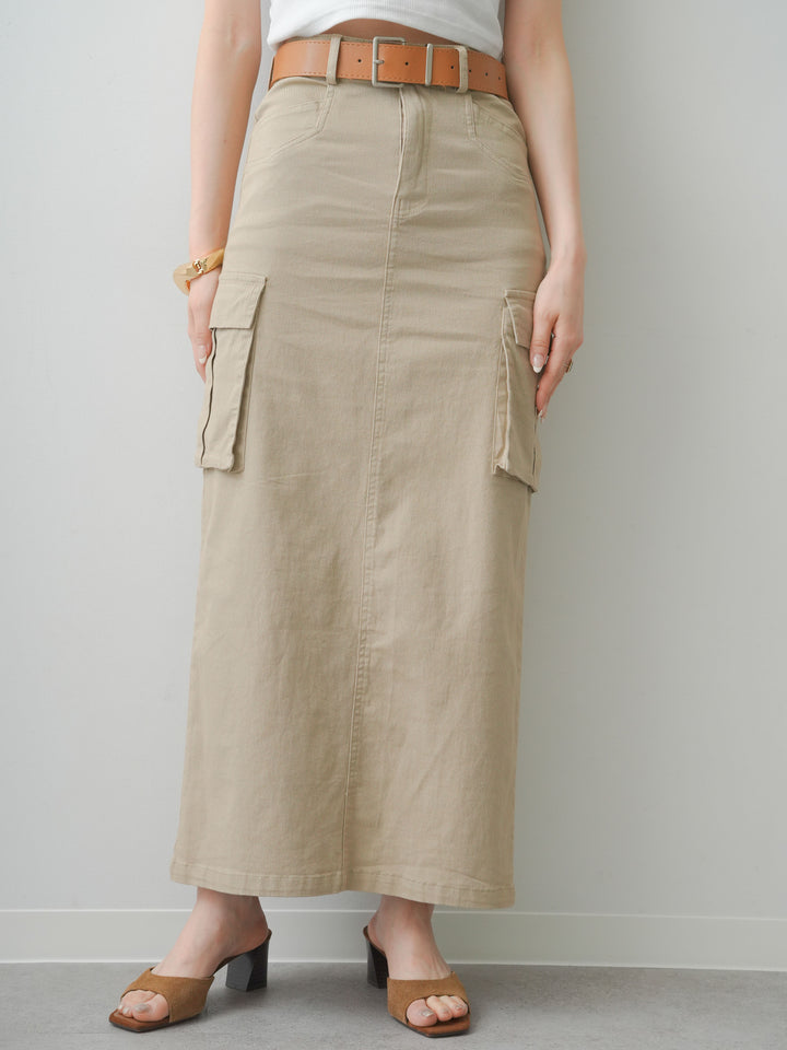[予約]ベルト付カーゴナロースカート/beige