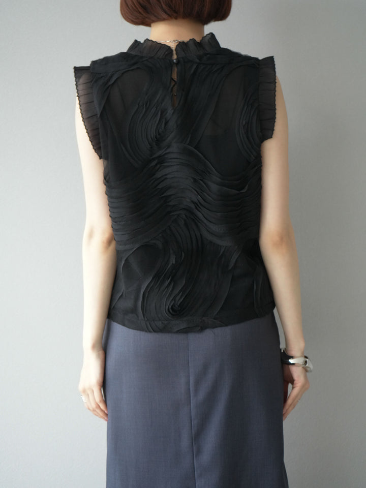 [予約]チュールジャガードノースリブラウス/ブラック