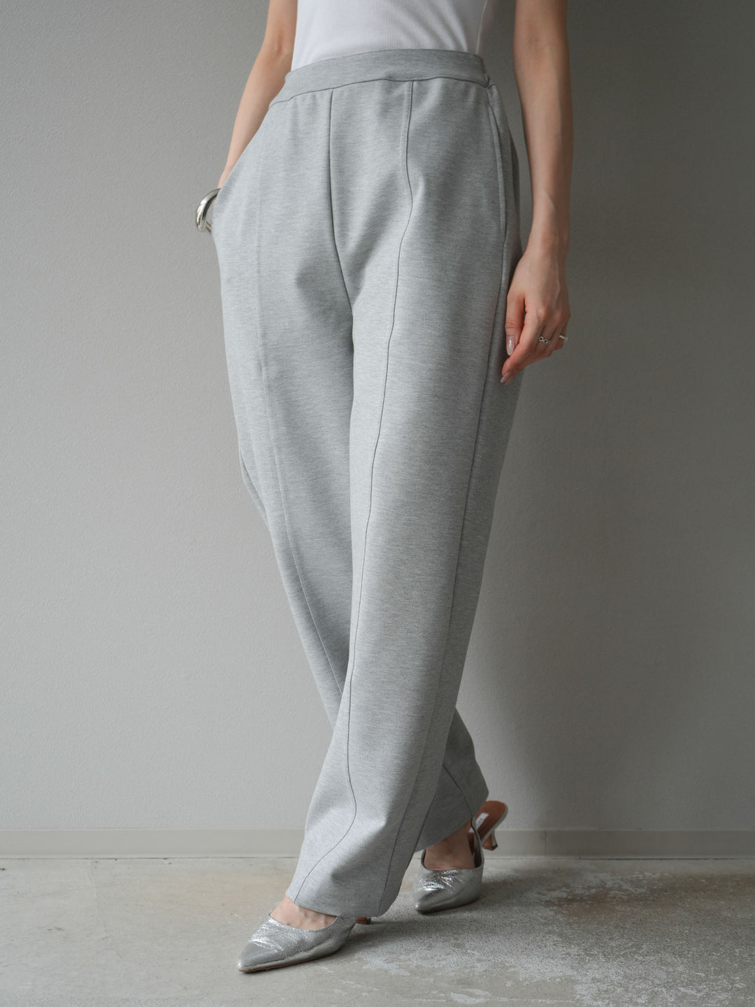 [予約]ステッチポンチライクパンツ/杢グレー