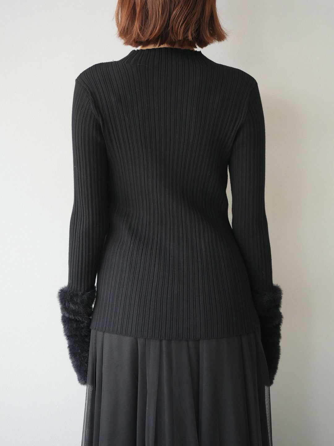 [予約]アームシャギーランダムリブニットトップス/ブラック