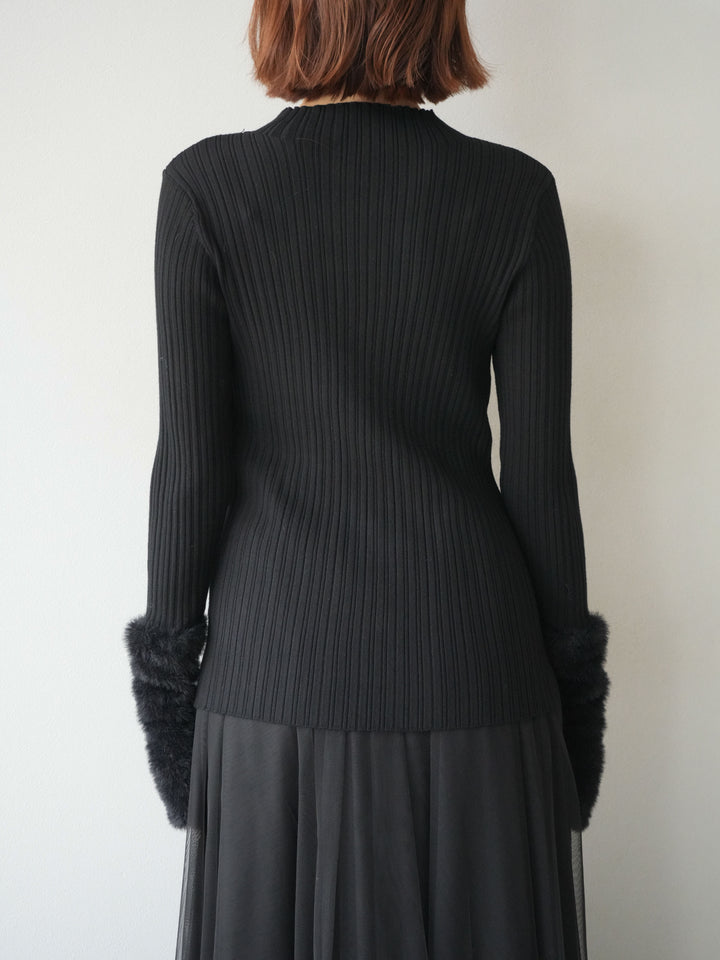 [予約]アームシャギーランダムリブニットトップス/ブラック