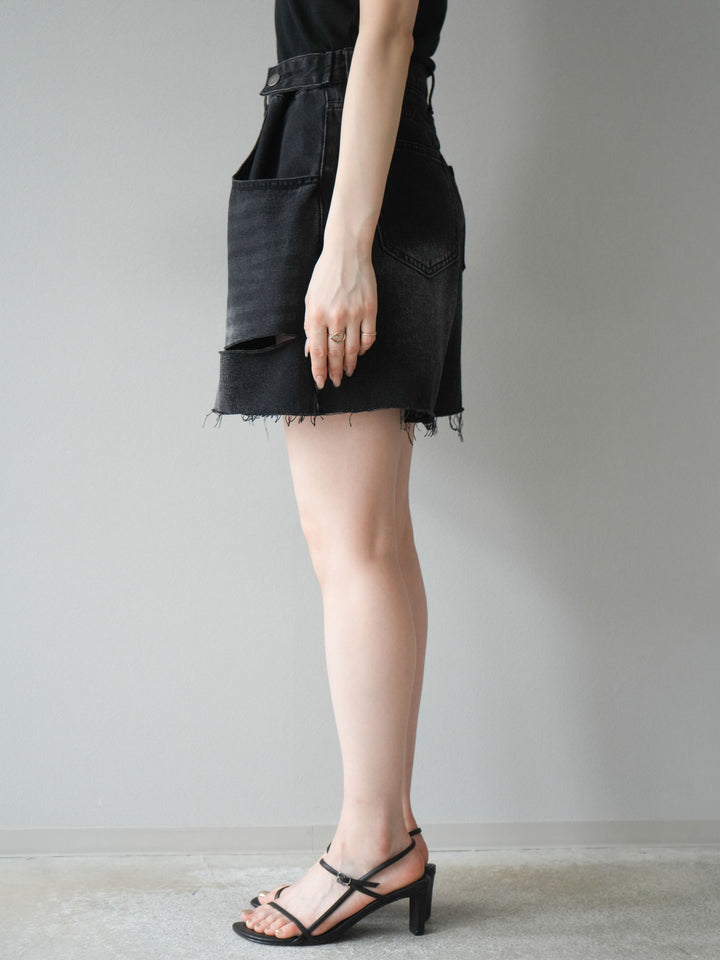 【預購】寬鬆半身牛仔褲/黑色