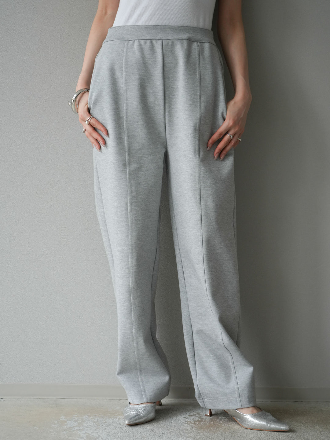 [予約]ステッチポンチライクパンツ/杢グレー