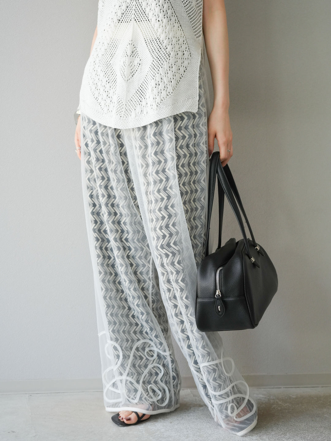 [予約]コード刺繍チュールレイヤードパンツ/オフ