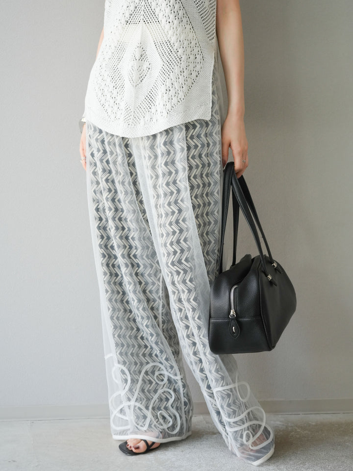 [予約]コード刺繍チュールレイヤードパンツ/オフ