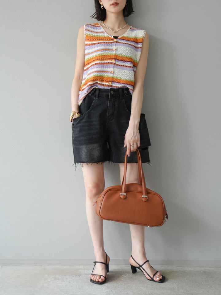 [予約]マルチボーダーニットベスト/オレンジ