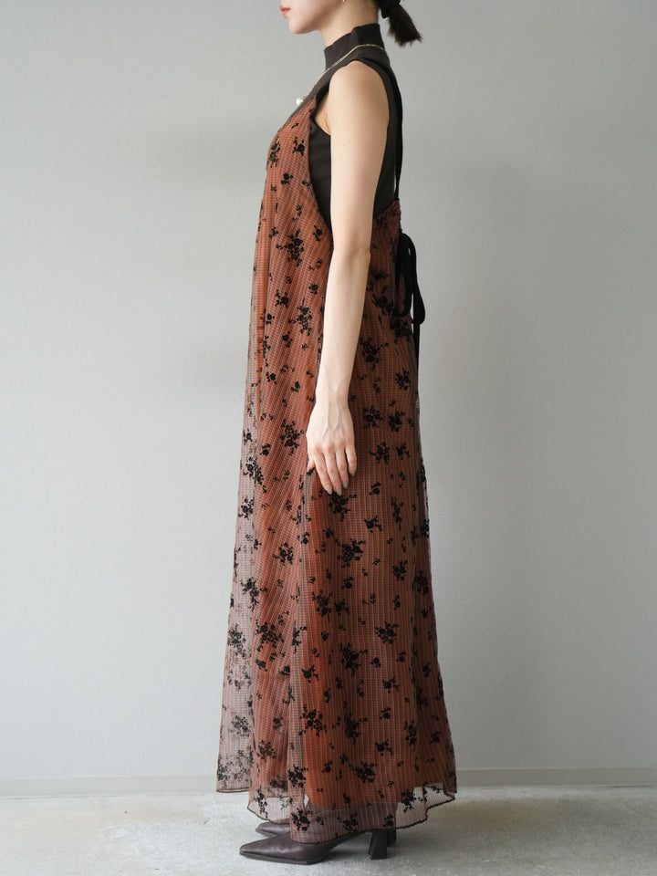 [予約]フロッキーチュールレイヤードベロアキャミワンピース/オレンジ