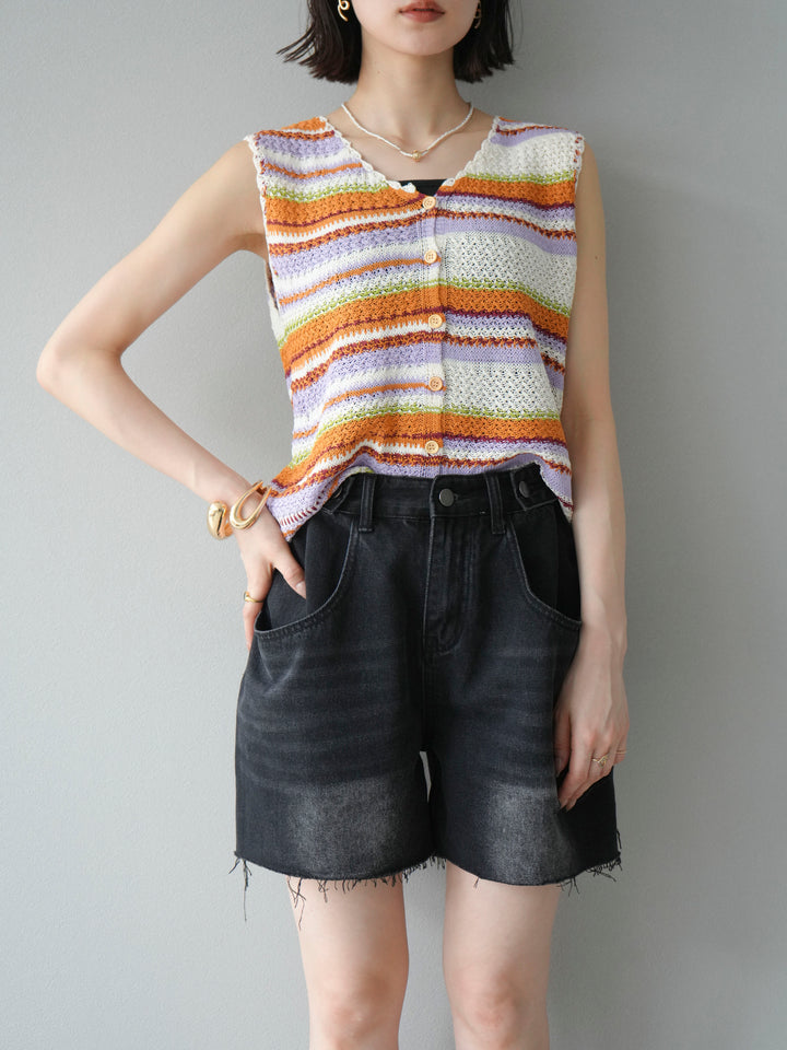[予約]マルチボーダーニットベスト/オレンジ