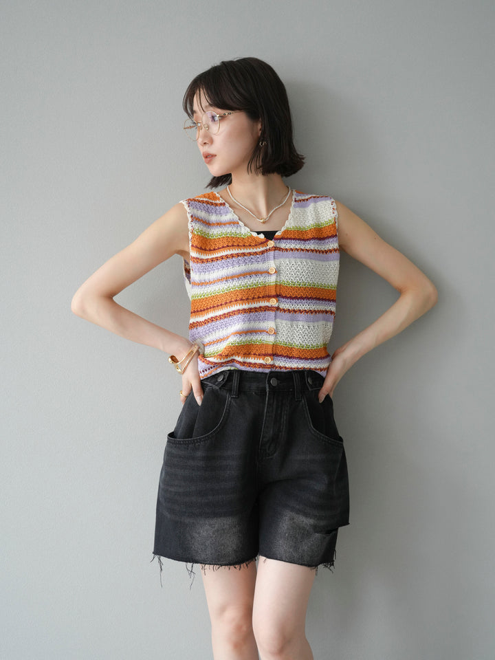 [予約]マルチボーダーニットベスト/オレンジ