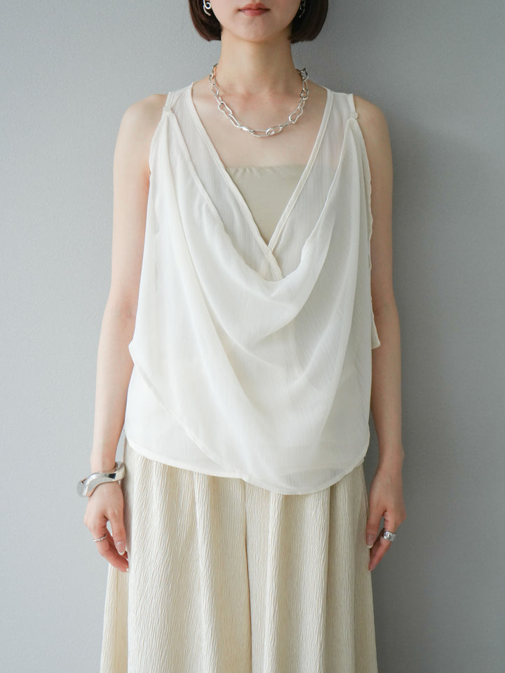 [予約]シアードレープレイヤードノースリーブトップス/ホワイト