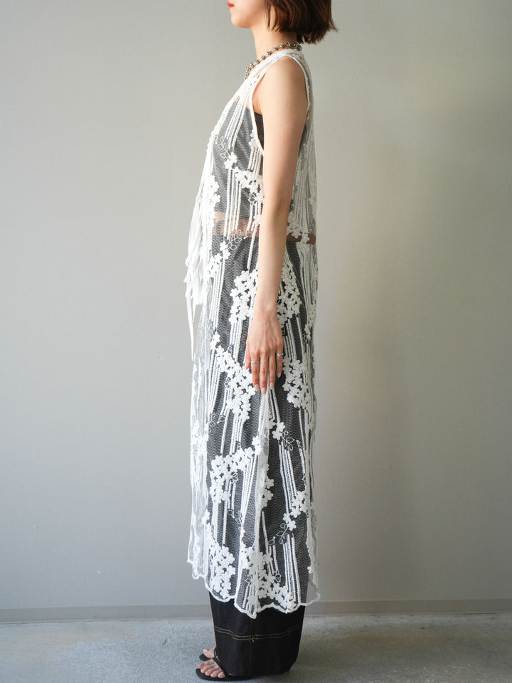 【預購】設計師蕾絲長裙配馬甲 / 白色