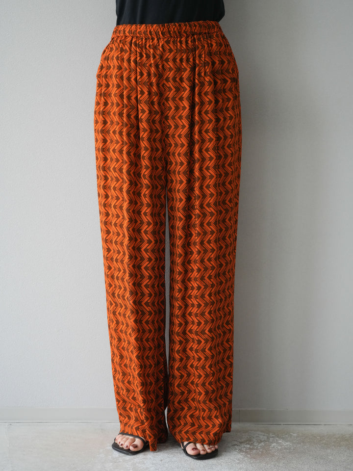 [予約]レーヨンフレックススラブウェーブ柄ストレートパンツ/オレンジ
