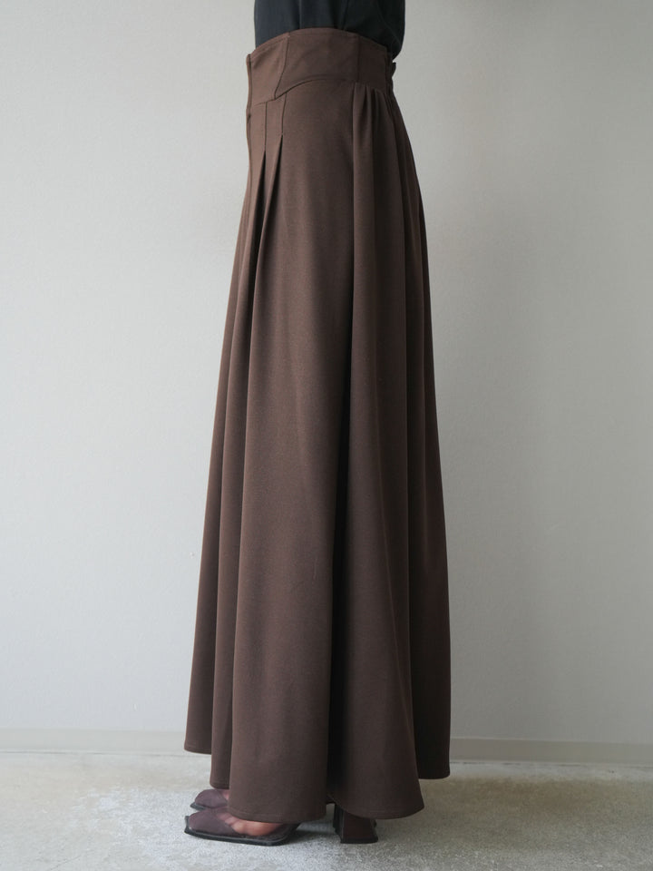 [予約]ポンチフロントZIPフレアロングスカート/ブラウン