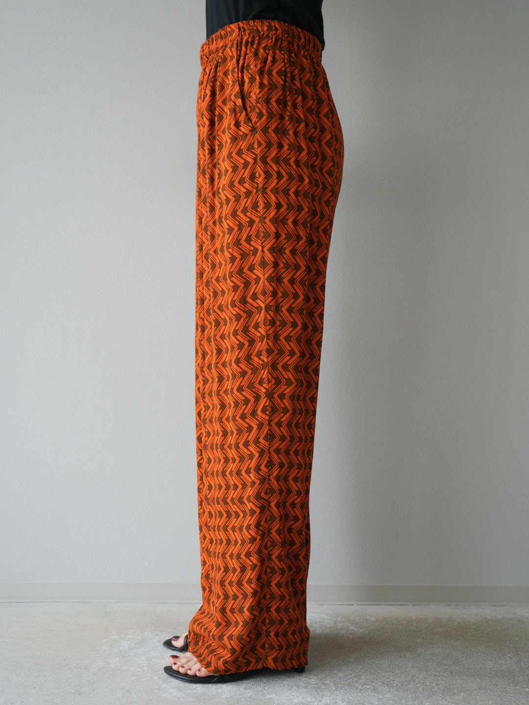 [予約]レーヨンフレックススラブウェーブ柄ストレートパンツ/オレンジ