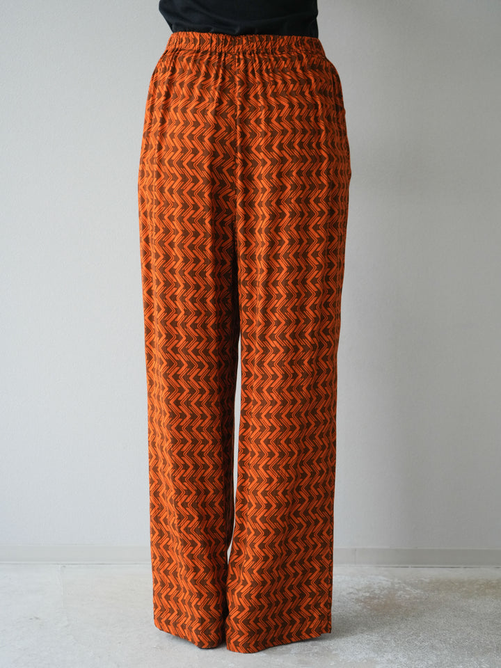 [予約]レーヨンフレックススラブウェーブ柄ストレートパンツ/オレンジ