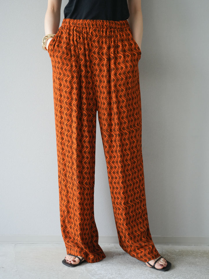 [予約]レーヨンフレックススラブウェーブ柄ストレートパンツ/オレンジ