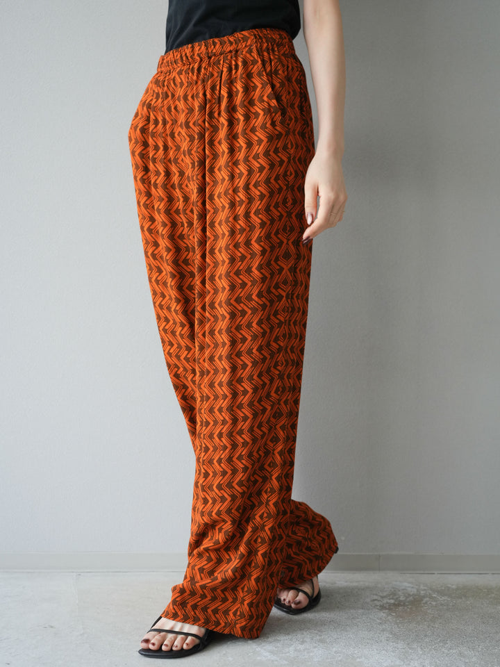 [予約]レーヨンフレックススラブウェーブ柄ストレートパンツ/オレンジ