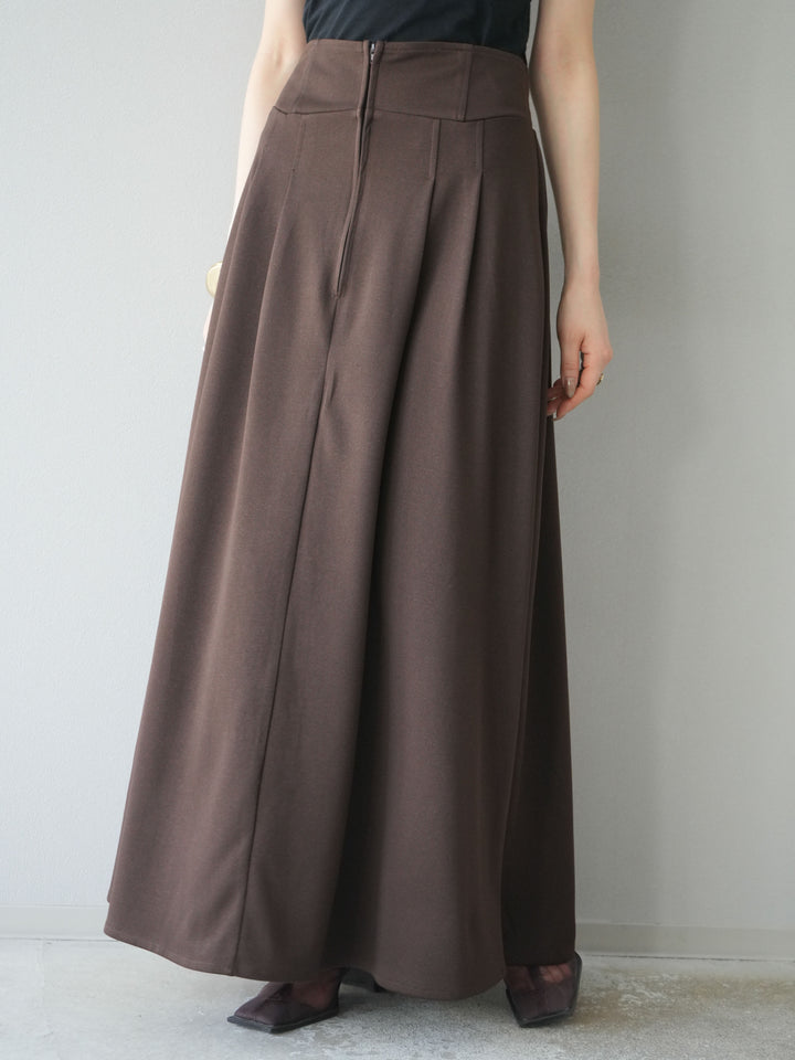 [予約]ポンチフロントZIPフレアロングスカート/ブラウン