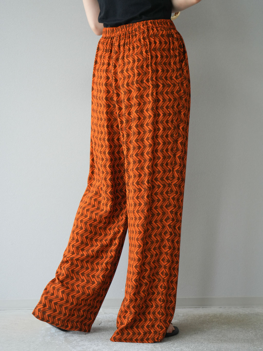 [予約]レーヨンフレックススラブウェーブ柄ストレートパンツ/オレンジ