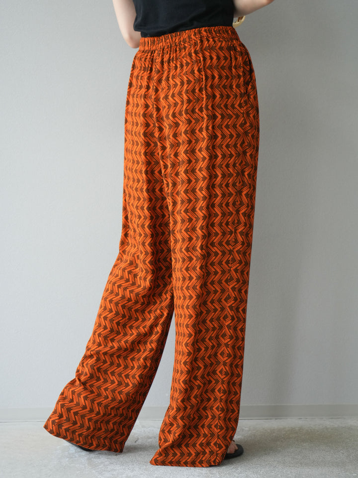 [予約]レーヨンフレックススラブウェーブ柄ストレートパンツ/オレンジ