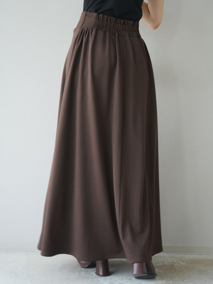 [予約]ポンチフロントZIPフレアロングスカート/ブラウン