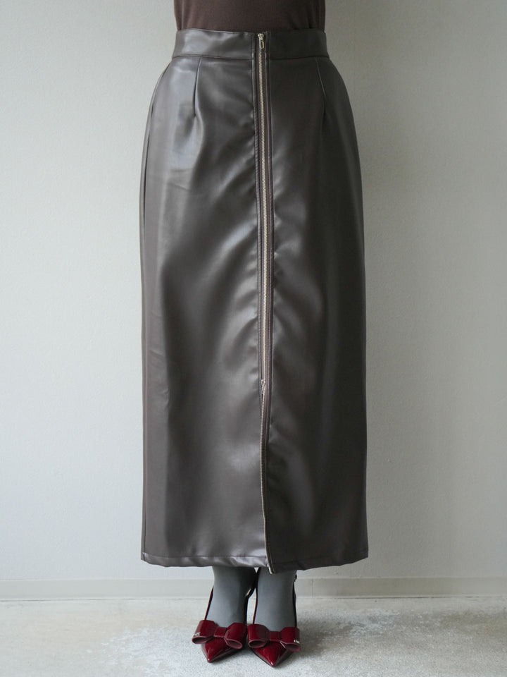 [予約]フェイクレザーZIPタイトスカート/ブラウン