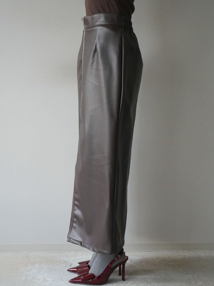 [予約]フェイクレザーZIPタイトスカート/ブラウン