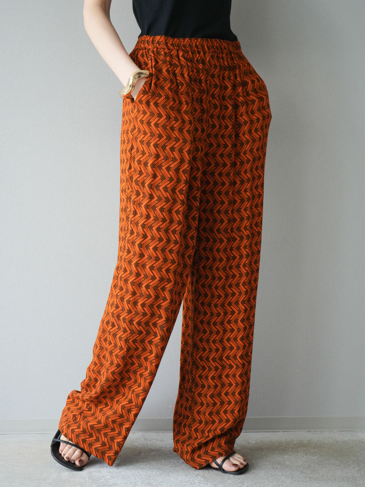 [予約]レーヨンフレックススラブウェーブ柄ストレートパンツ/オレンジ