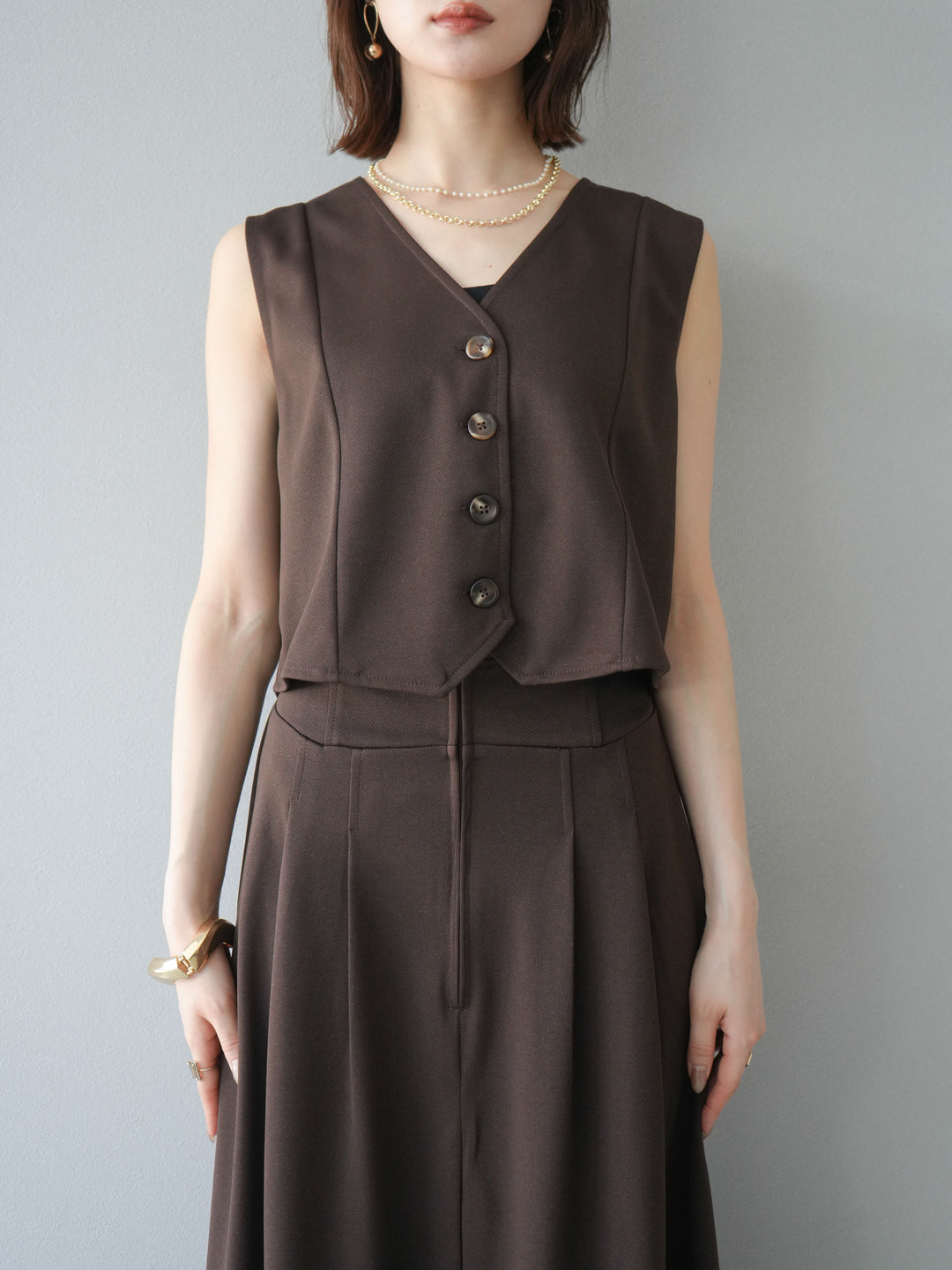 [予約]ポンチノーカラーベスト/ブラウン