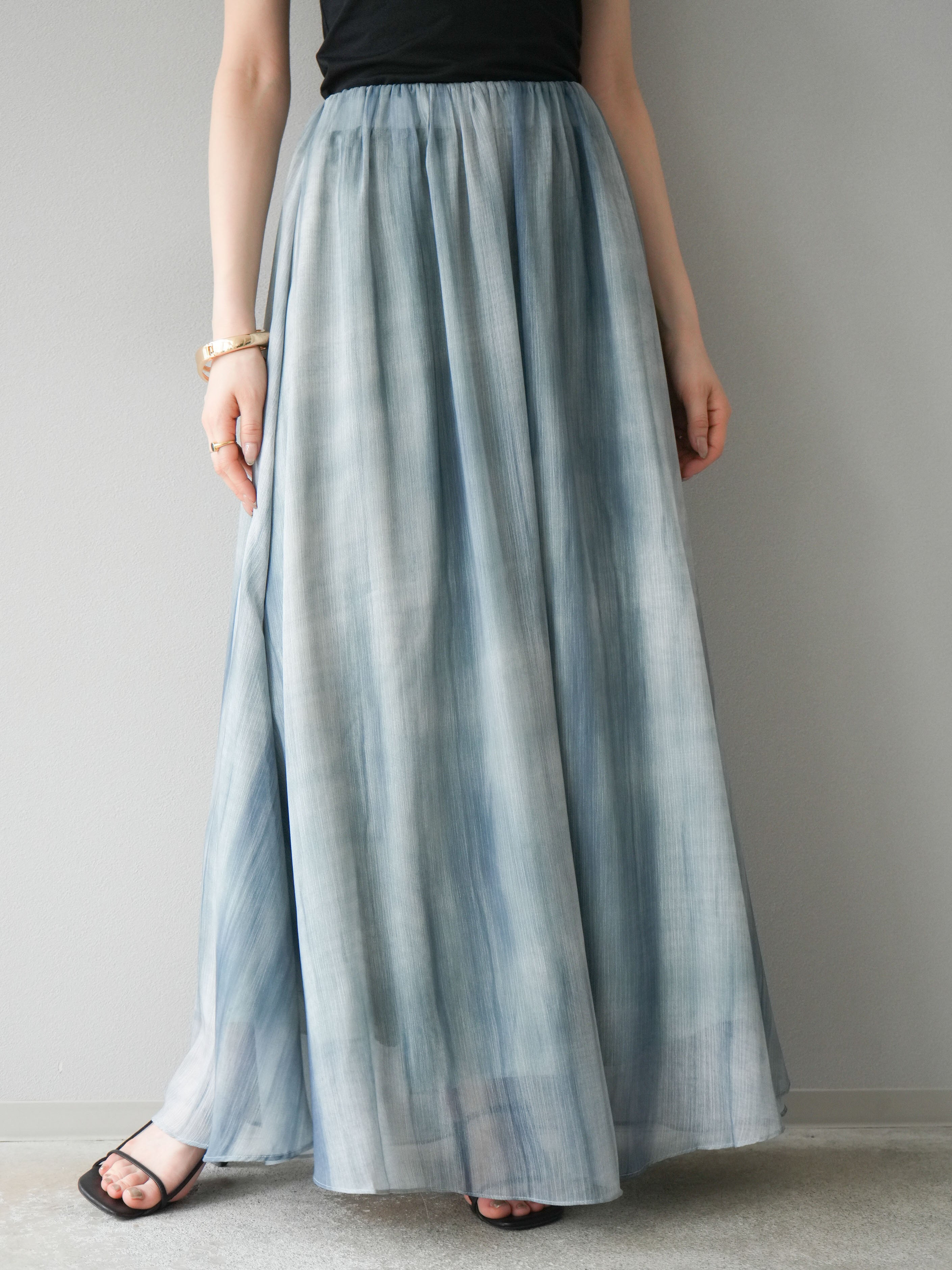 予約]ニュアンスシアーフレアスカート/グリーン – Lumier