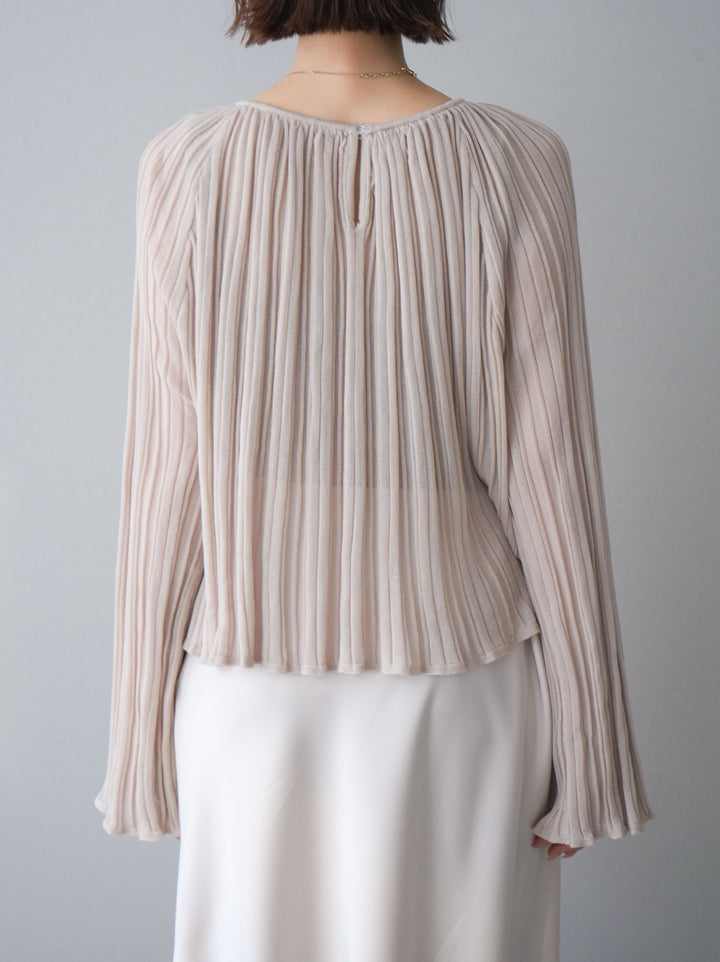 [予約]プリーツシアーフレアスリーブニットトップス/beige
