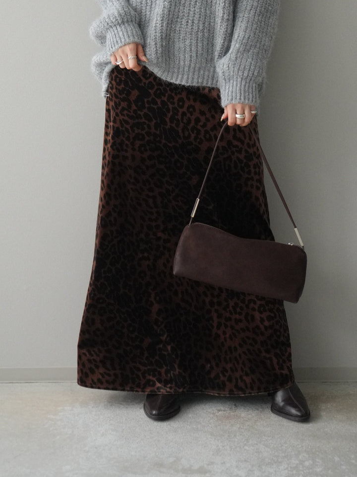 [予約]レオパードベロアナロースカート/brown
