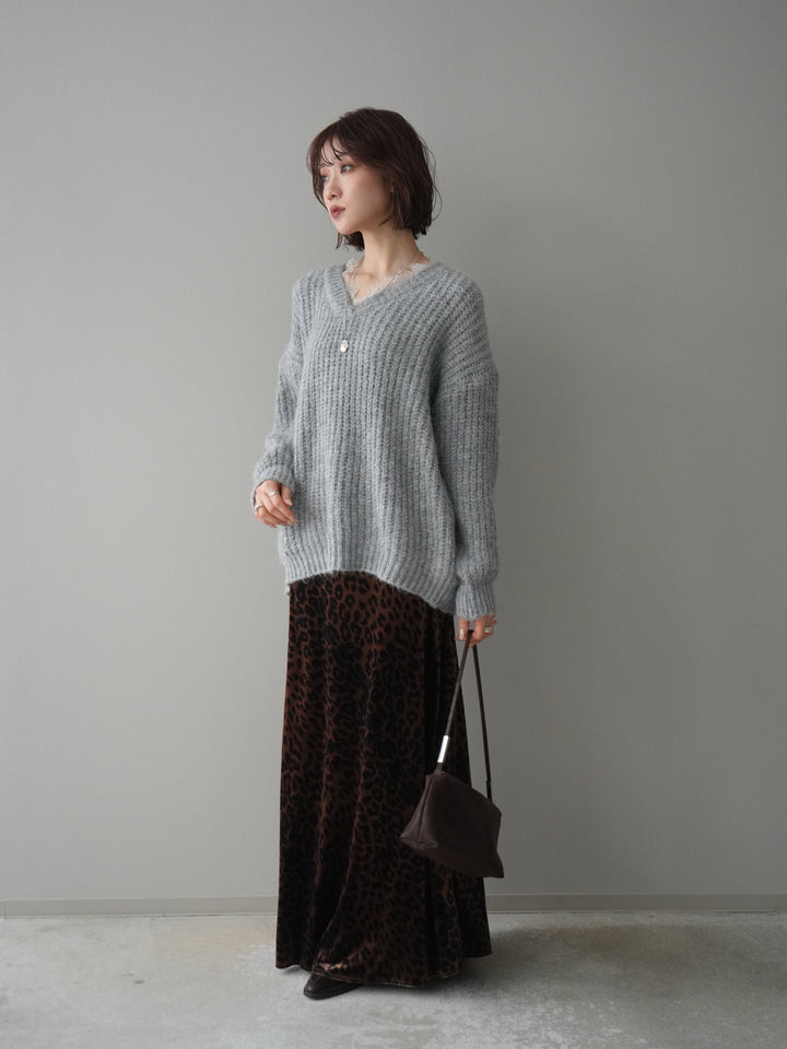 [予約]レオパードベロアナロースカート/brown