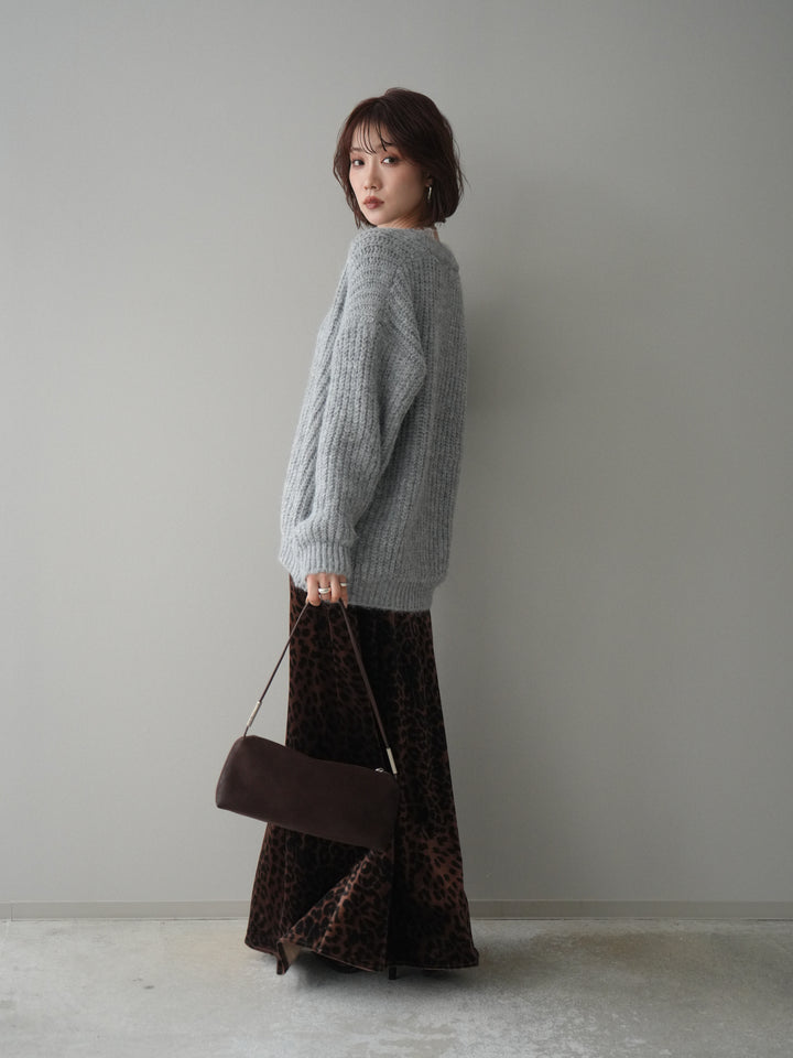 [予約]レオパードベロアナロースカート/brown